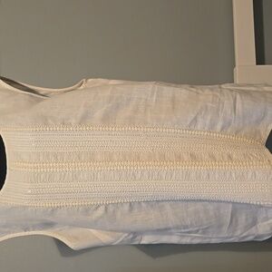 Sleeveless White Textured Linen Top